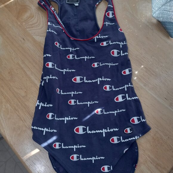 Champion Everyday Logo Print Tank Bodysuit Script Navy Size X-Small - Picture 1 of 6
